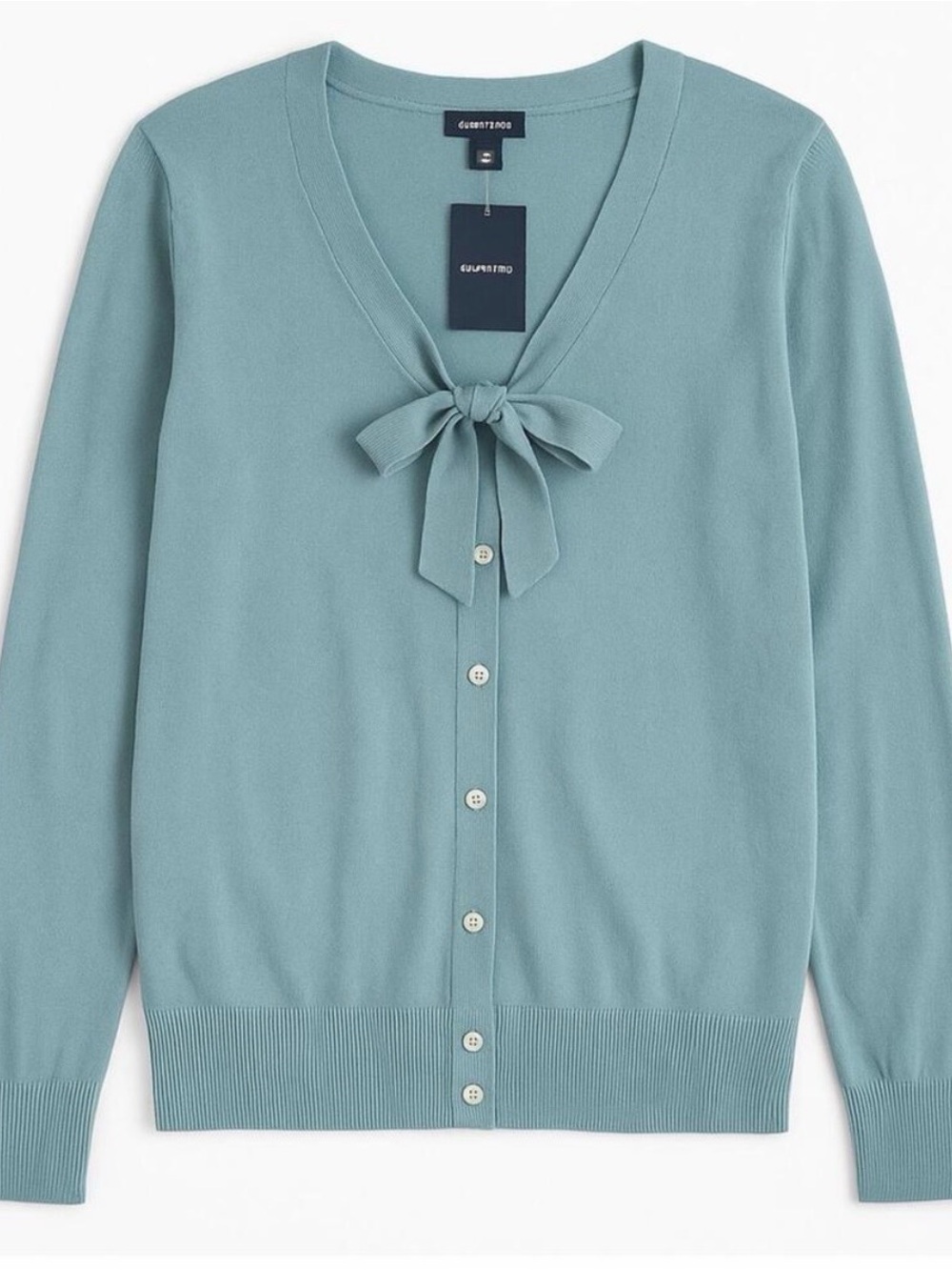Lands End Marine Blue Cashmere Bow Cardigan Womens Large